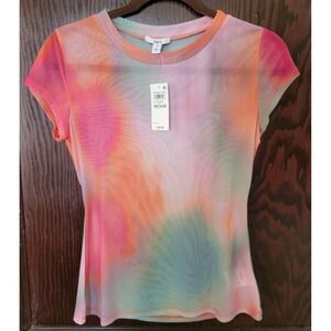Bar III Women's Medium Abstract Sheer Shirt Colorful Beach Festival Preppy New